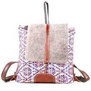 Myra Geometric Patterned Backpack with Brown Accents